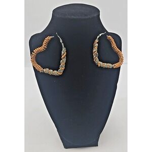 Authentic Southwest Indian Beaded Heart Earrings Sterling Silver Hooks